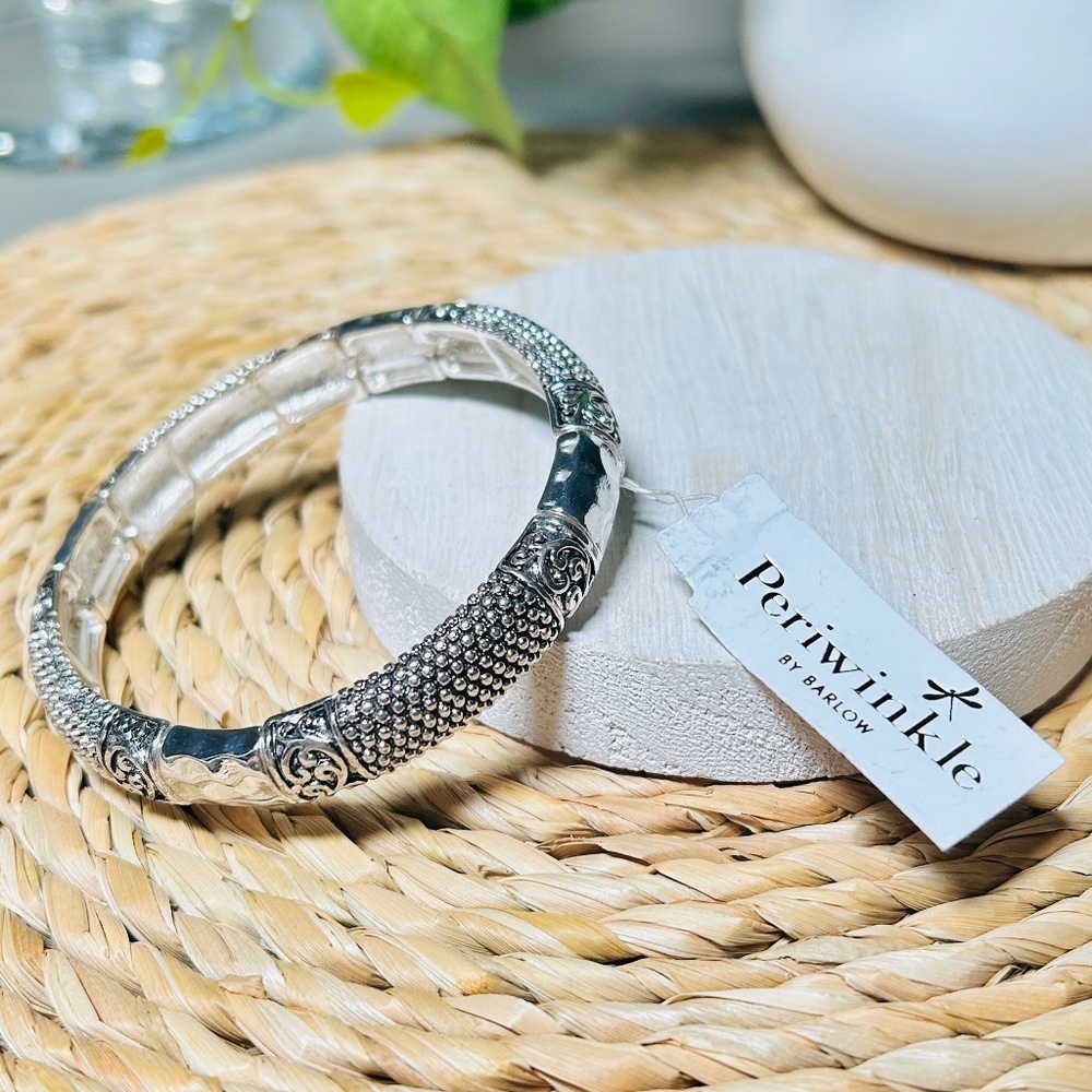 Periwinkle by Barlow Silver Textured Bangle Bracelet